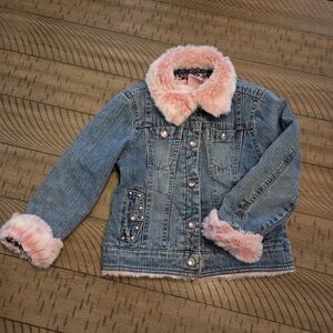 Squeeze Denim Jacket with Pink Faux Fur Accents